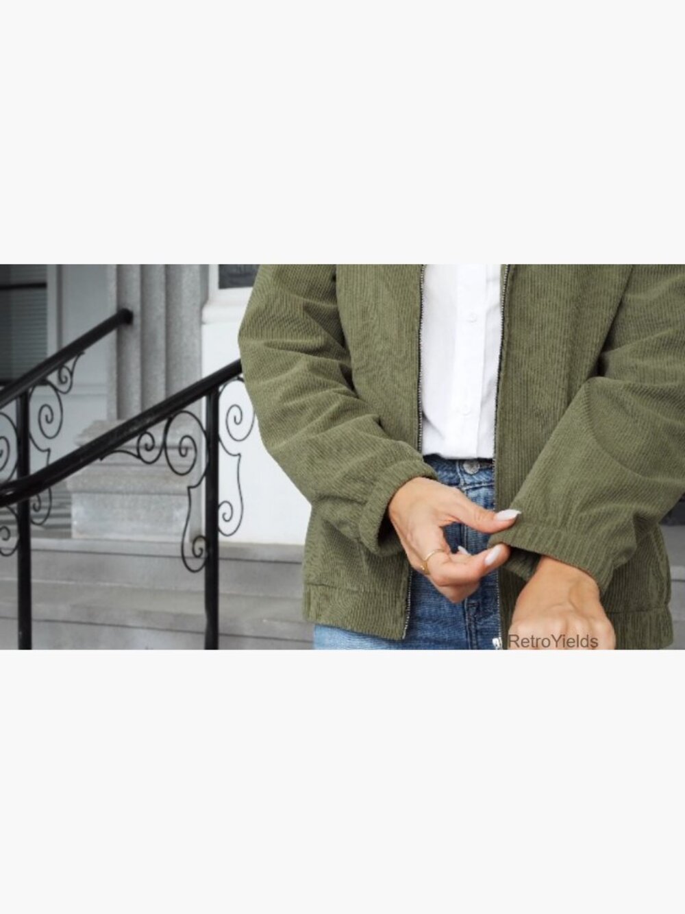 Women's Corduroy Jacket Fall Casual Zip Up Lapel Coat Trendy Winter Barn Jackets - Picture 6 of 7